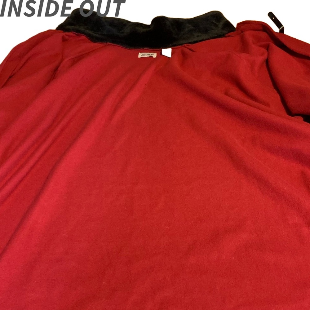 LE MODA RED FLEECE W/BLACK FAUX FUR COLLAR PONCHO (OSFM) - Picture 10 of 13